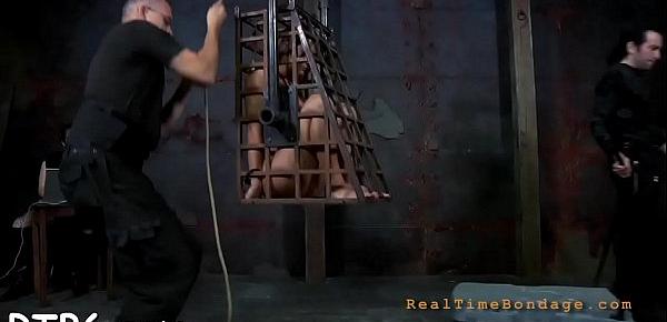  Restrained girl is hoisted up for her hawt torture
